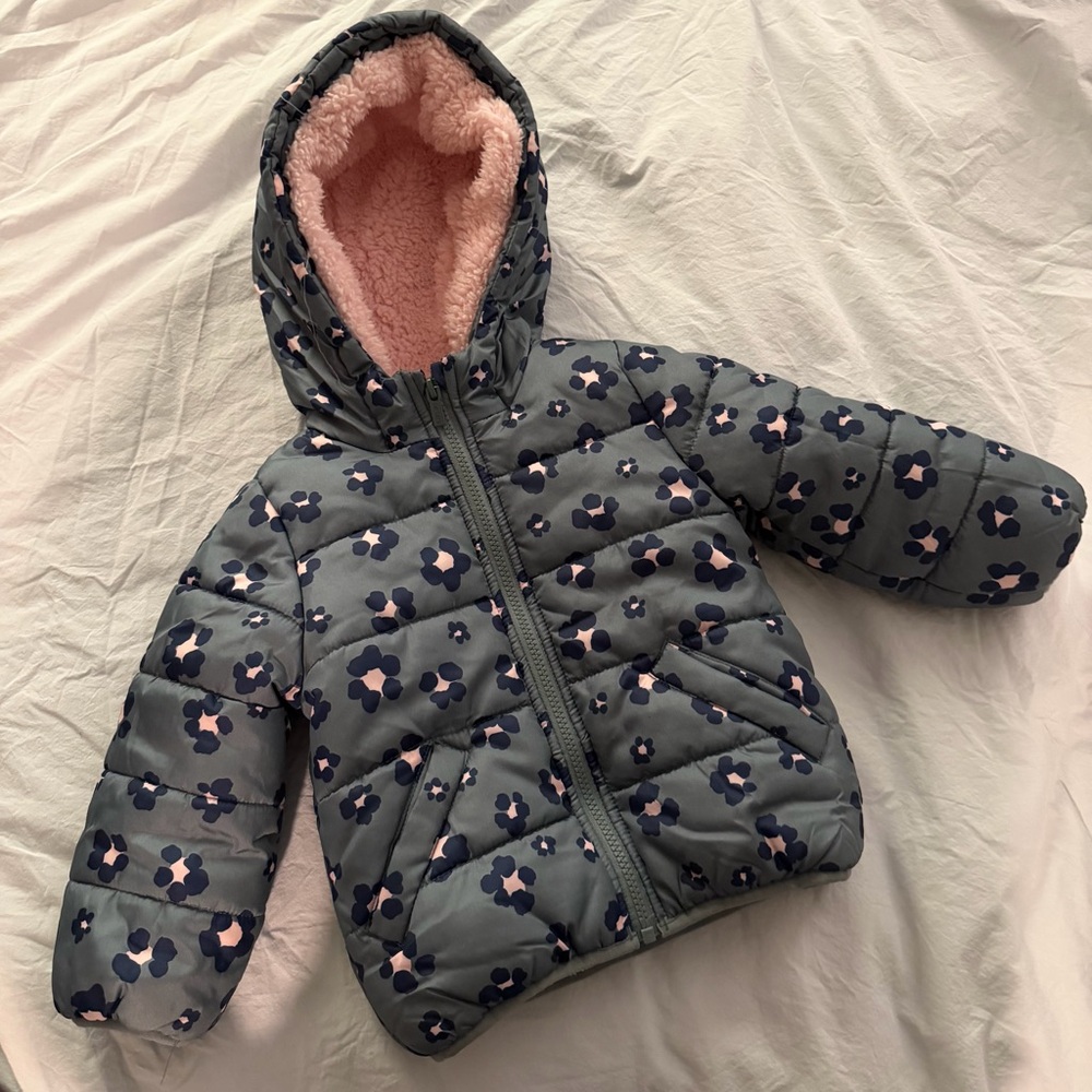 Carter’s Floral Hooded Puffer Jacket with Pink Lining